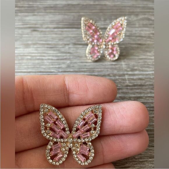 Pink butterfly earrings N329 - Picture 3 of 4